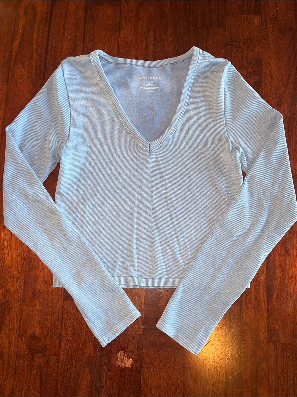 a new day Light Blue V-Neck Ribbed Long Sleeve Top